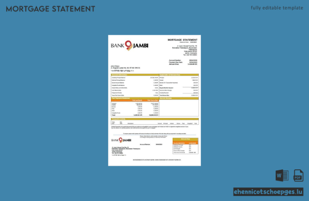 Hypothekenauszug der Indonesia Bank Jambi als Word- und PDF-Beispielvorschau